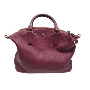 Tory Burch Satchel Slouchy Burgandy Pebbled Leather Top Handle